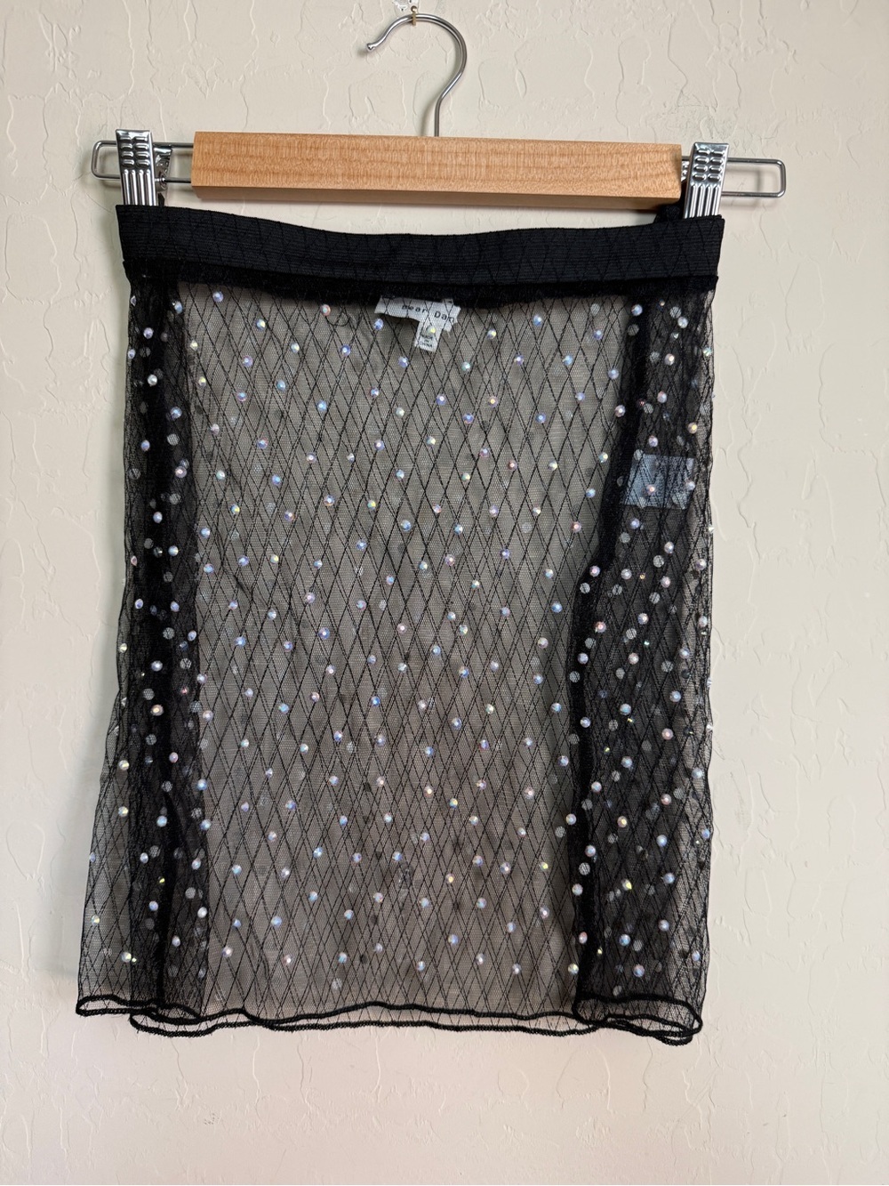 Bear Dance Black Sheer Mesh Mini Skirt with Iridescent Rhinestone Sequins
